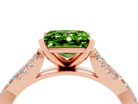 Rose gold Princess Cut Peridot Solitaire Engagement Ring with Twisted Pavé Band and Four-Prong Setting_16