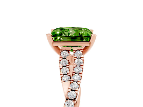 Rose gold Princess Cut Peridot Solitaire Engagement Ring with Twisted Pavé Band and Four-Prong Setting_17