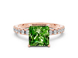 Rose gold Princess Cut Peridot Solitaire Pavé Band with Four-Prong Setting