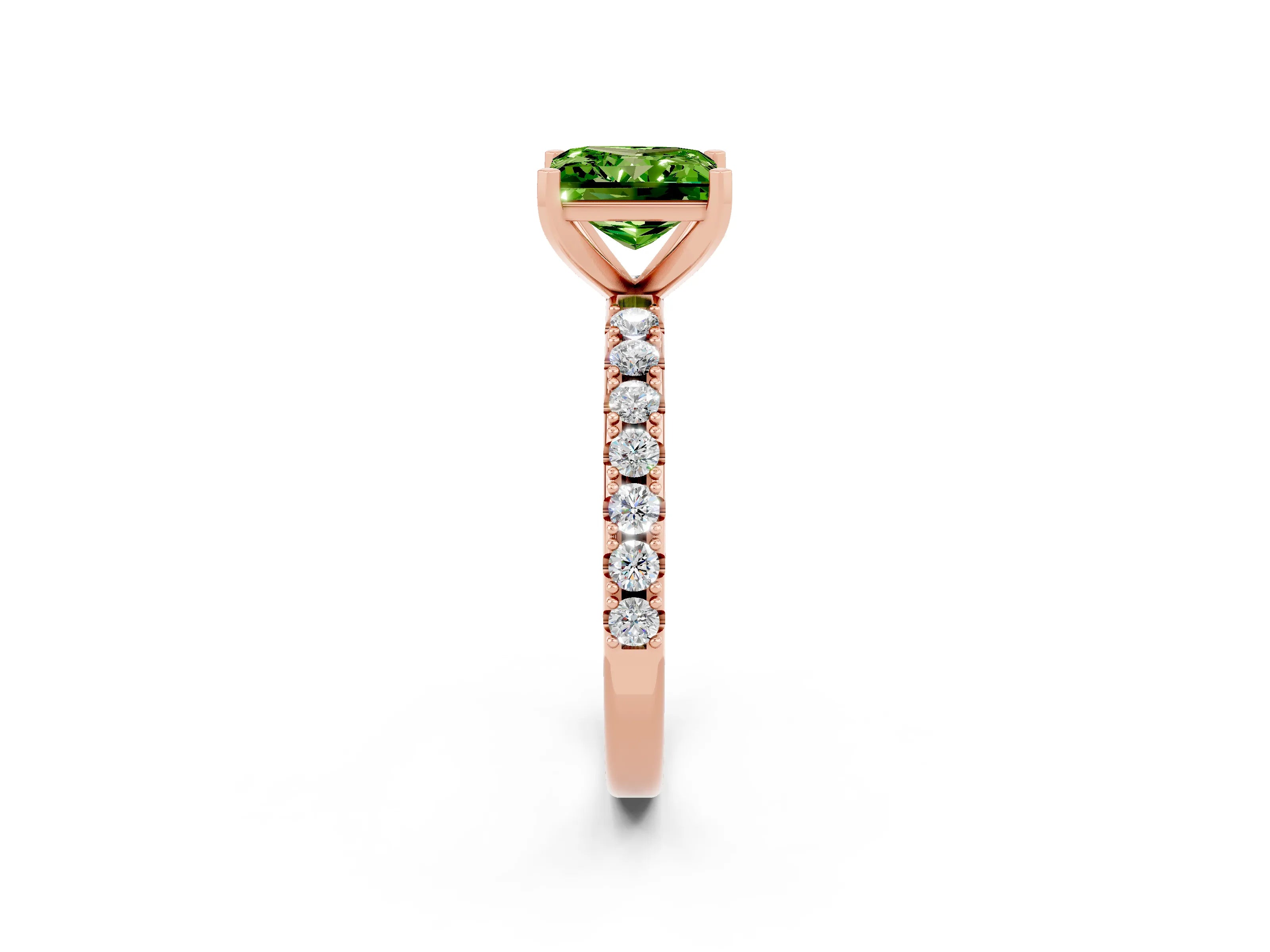 Rose gold Princess Cut Peridot Solitaire Pavé Band with Four-Prong Setting_2