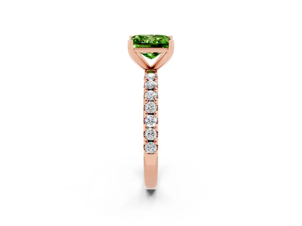 Rose gold Princess Cut Peridot Solitaire Pavé Band with Four-Prong Setting