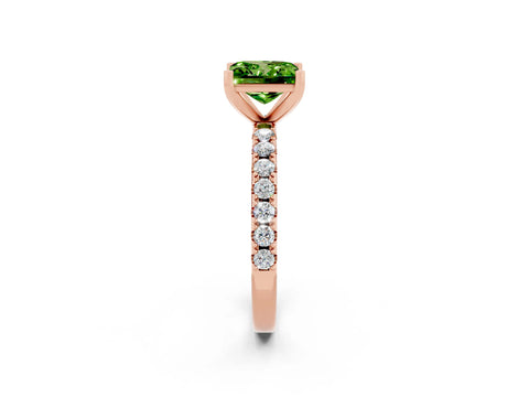 Rose gold Princess Cut Peridot Solitaire Pavé Band with Four-Prong Setting_2