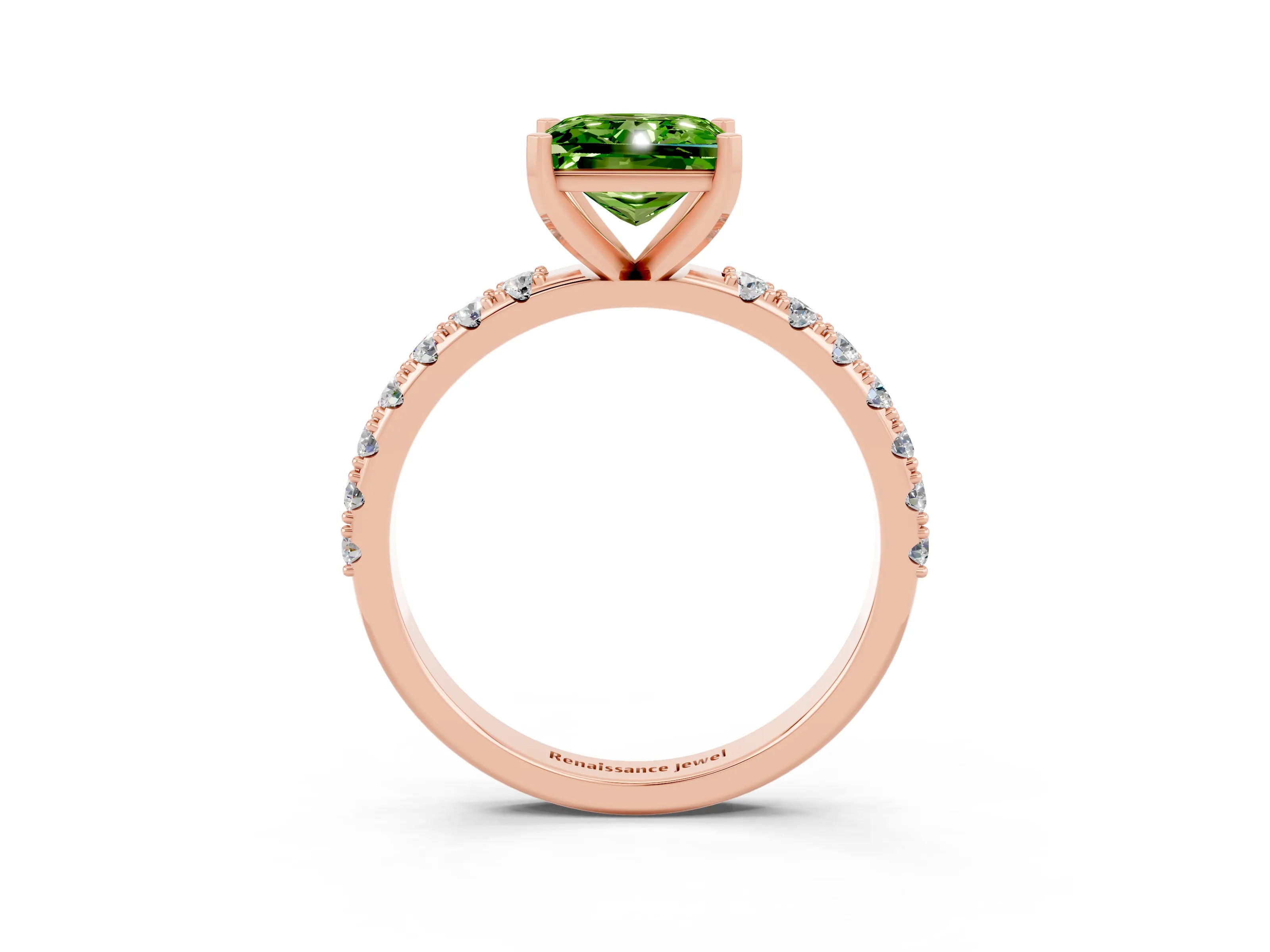 Rose gold Princess Cut Peridot Solitaire Pavé Band with Four-Prong Setting_3