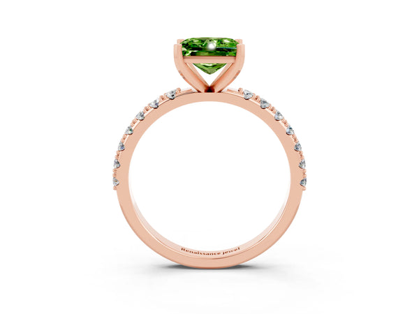 Rose gold Princess Cut Peridot Solitaire Pavé Band with Four-Prong Setting