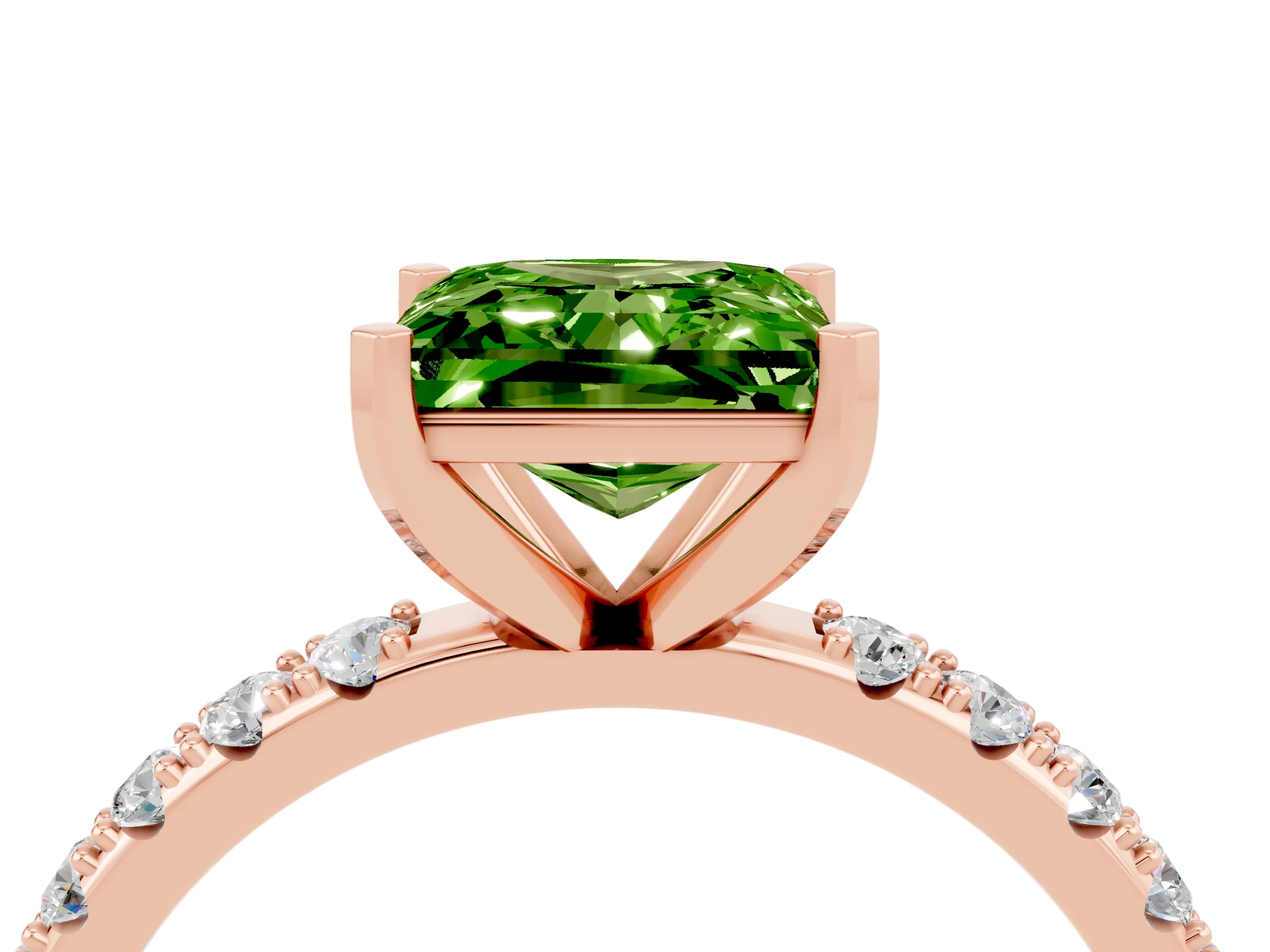 Rose gold Princess Cut Peridot Solitaire Pavé Band with Four-Prong Setting_4