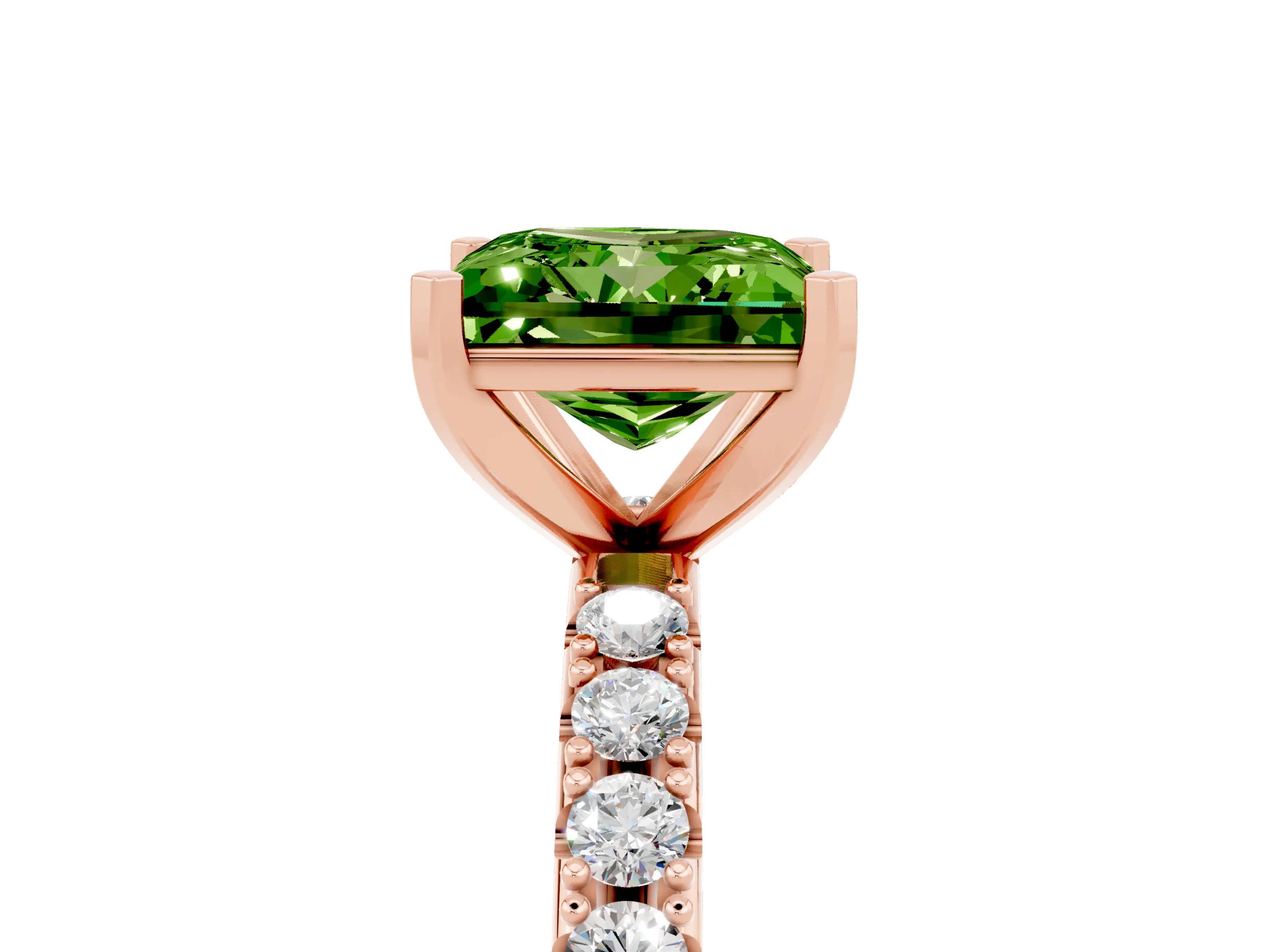 Rose gold Princess Cut Peridot Solitaire Pavé Band with Four-Prong Setting_5