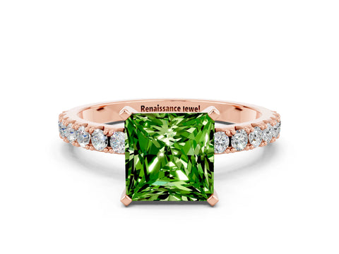 Rose gold Princess Cut Peridot Solitaire Pavé Band with Four-Prong Setting