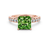 Rose gold Princess Cut Peridot Solitaire Pavé Engagement Ring with Round Band and Prong Setting_12