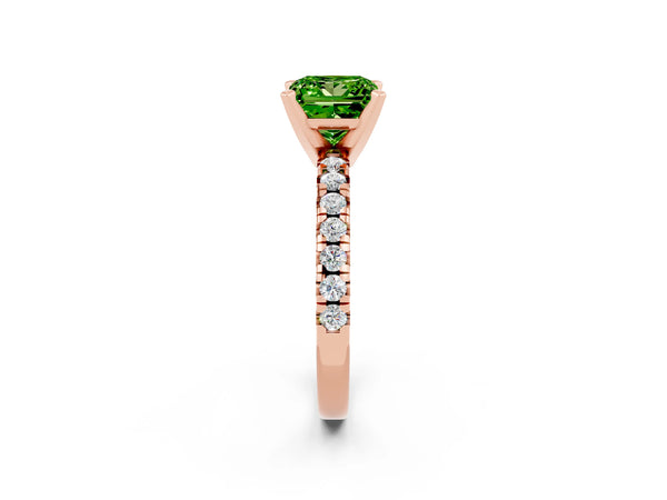 Rose gold Princess Cut Peridot Solitaire Pavé Engagement Ring with Round Band and Prong Setting