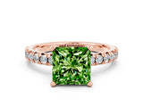 Rose gold Princess Cut Peridot Solitaire Pavé Engagement Ring with Round Band and Prong Setting_73