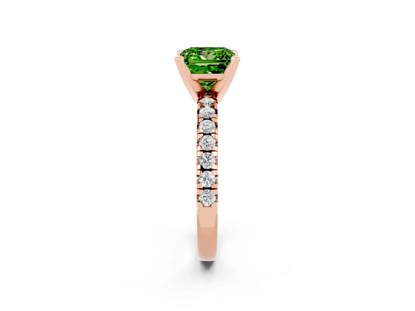 Rose gold Princess Cut Peridot Solitaire Pavé Engagement Ring with Round Band and Prong Setting