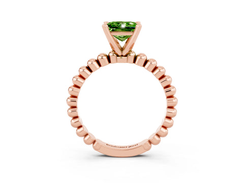Rose gold Princess Cut Peridot Solitaire Ring with Beaded Band and Prong Setting_3