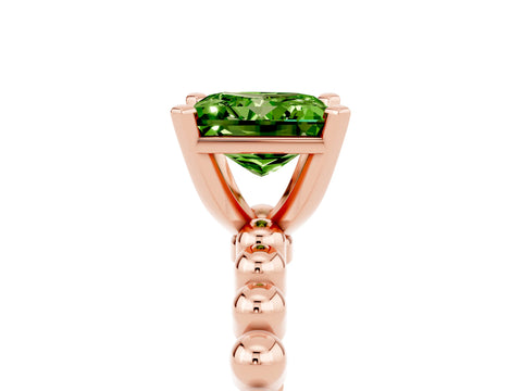 Rose gold Princess Cut Peridot Solitaire Ring with Beaded Band and Prong Setting_5