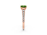 Rose gold Princess Cut Peridot Solitaire Ring with Cathedral Setting and Pavé Band_2