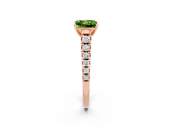 Rose gold Princess Cut Peridot Cathedral Solitaire Ring with Round  Pavé Band