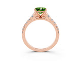 Rose gold Princess Cut Peridot Solitaire Ring with Cathedral Setting and Pavé Band_3
