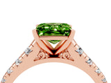 Rose gold Princess Cut Peridot Solitaire Ring with Cathedral Setting and Pavé Band_4