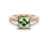Rose gold Princess Cut Peridot Solitaire Ring with Crossover Gallery and Round  Pavé Band_12