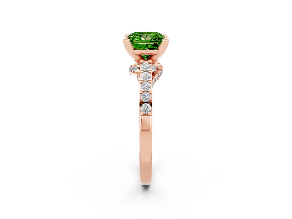 Rose gold Princess Cut Peridot Solitaire Ring with Crossover Gallery and Round  Pavé Band