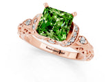 Rose gold Princess Cut Peridot Solitaire Ring with Filigree Band and Four-Prong Setting_25