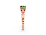 Rose gold Princess Cut Peridot Solitaire Ring with Filigree Band and Four-Prong Setting_26
