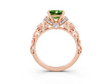 Rose gold Princess Cut Peridot Solitaire Ring with Filigree Band and Four-Prong Setting_27