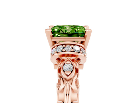 Rose gold Princess Cut Peridot Solitaire Ring with Filigree Band and Four-Prong Setting_29