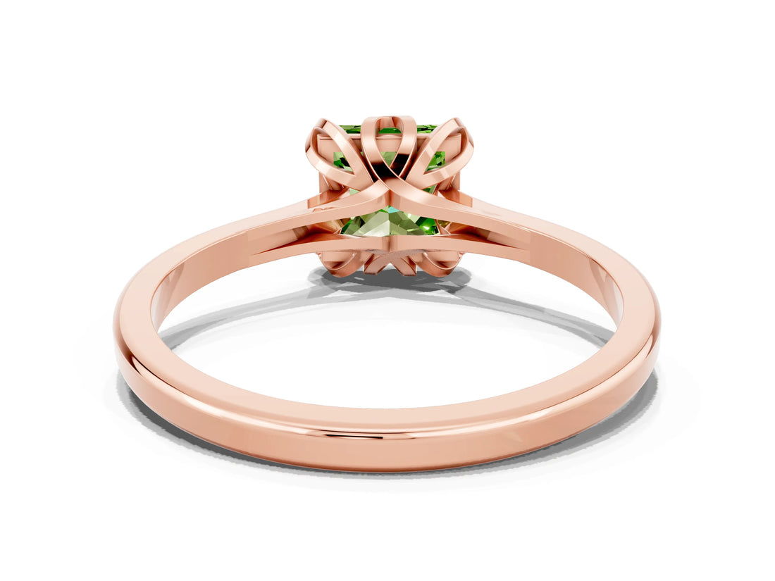 Rose gold Princess Cut Peridot Solitaire Ring with Flower Prong Setting and Classic Band_12