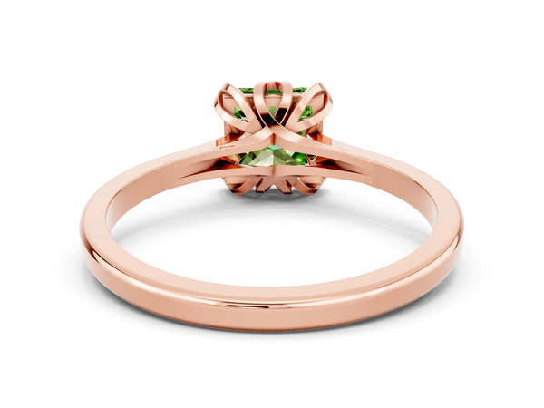 Rose gold Princess Cut Peridot Solitaire Ring with Flower Prong Setting and Classic Band
