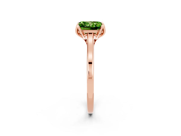Rose gold Princess Cut Peridot Solitaire Ring with Flower Prong Setting and Classic Band