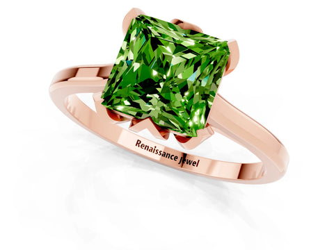 Rose gold Princess Cut Peridot Solitaire Ring with Flower Prong Setting and Classic Band_25