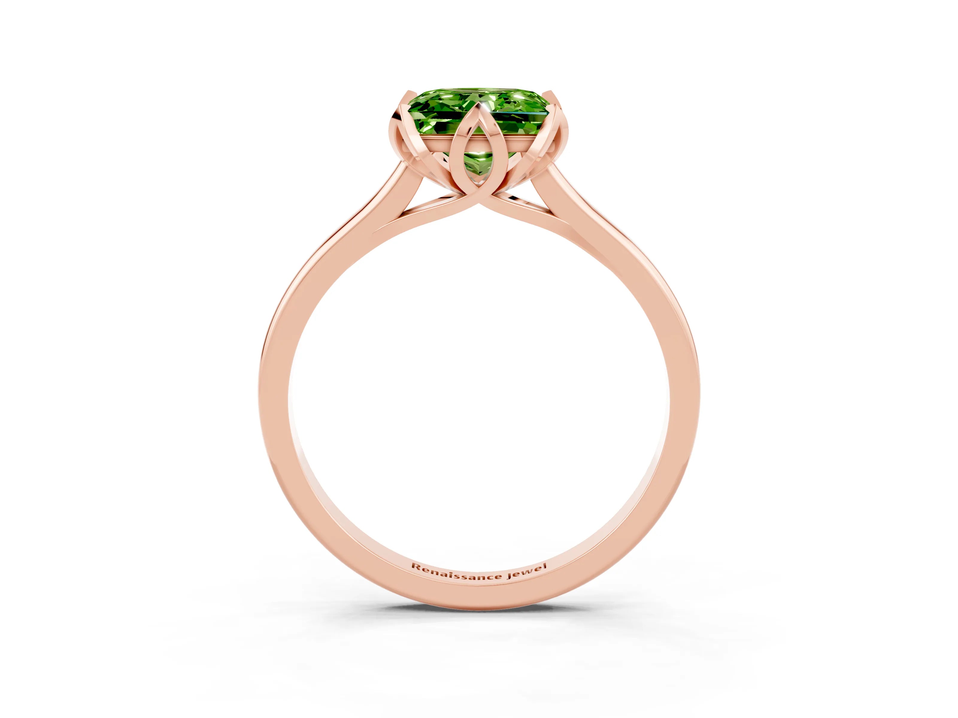 Rose gold Princess Cut Peridot Solitaire Ring with Flower Prong Setting and Classic Band_27