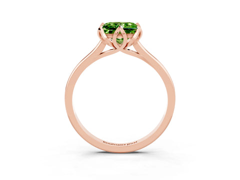 Rose gold Princess Cut Peridot Solitaire Ring with Flower Prong Setting and Classic Band_27