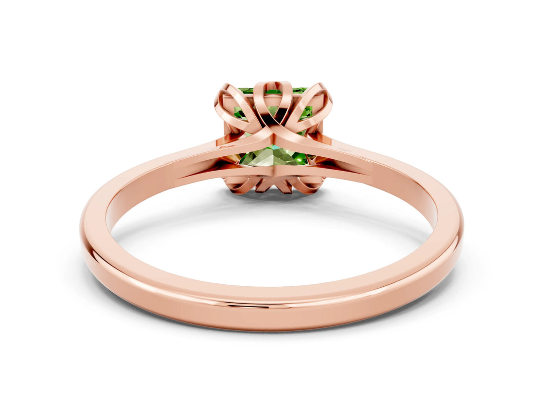 Rose gold Princess Cut Peridot Solitaire Ring with Flower Prong Setting and Classic Band_37