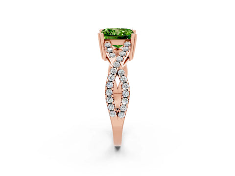 Rose gold Princess Cut Peridot Solitaire Ring with Four-Prong Setting and Twisted Pavé Band_2