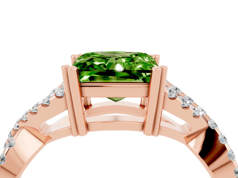 Rose gold Princess Cut Peridot Solitaire Ring with Four-Prong Setting and Twisted Pavé Band_4