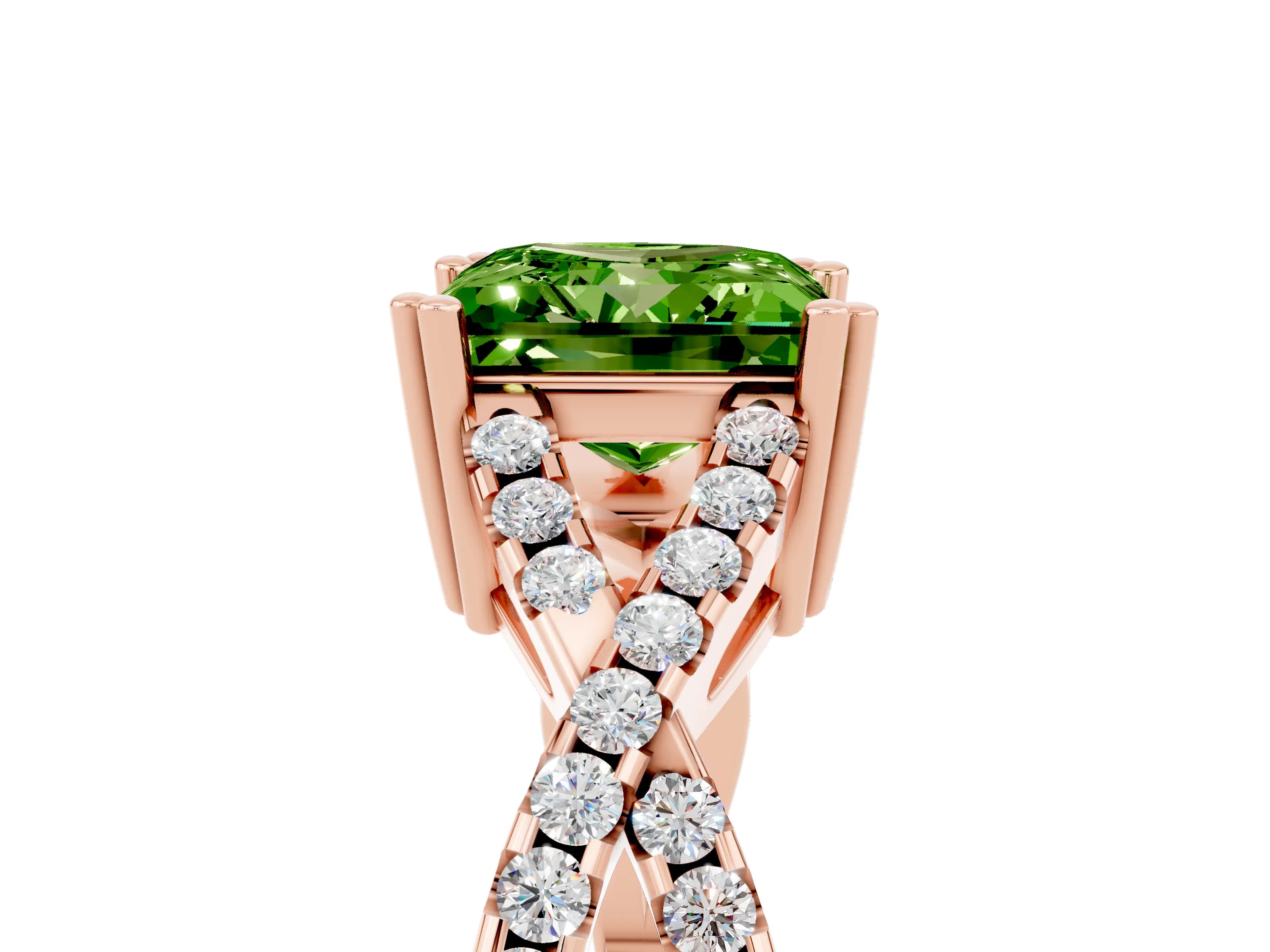 Rose gold Princess Cut Peridot Solitaire Ring with Four-Prong Setting and Twisted Pavé Band_5