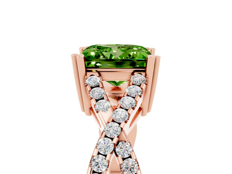 Rose gold Princess Cut Peridot Solitaire Ring with Four-Prong Setting and Twisted Pavé Band_5