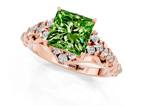 Rose gold Princess Cut Peridot Solitaire Ring with Hidden Halo and Pavé Band_13