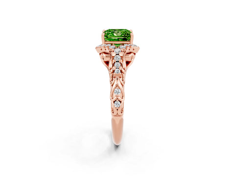 Rose gold Princess Cut Peridot Solitaire Ring with Hidden Halo and Pavé Band_14