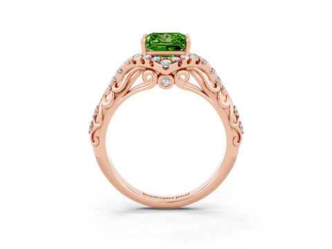 Rose gold Princess Cut Peridot Solitaire Ring with Hidden Halo and Pavé Band_15