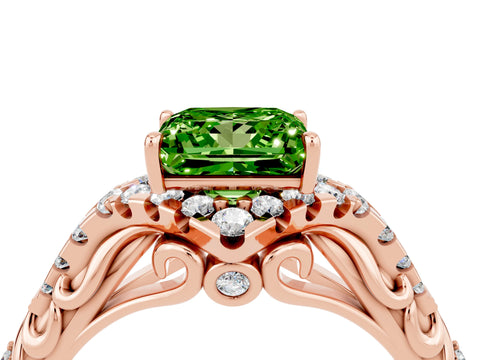 Rose gold Princess Cut Peridot Solitaire Ring with Hidden Halo and Pavé Band_16