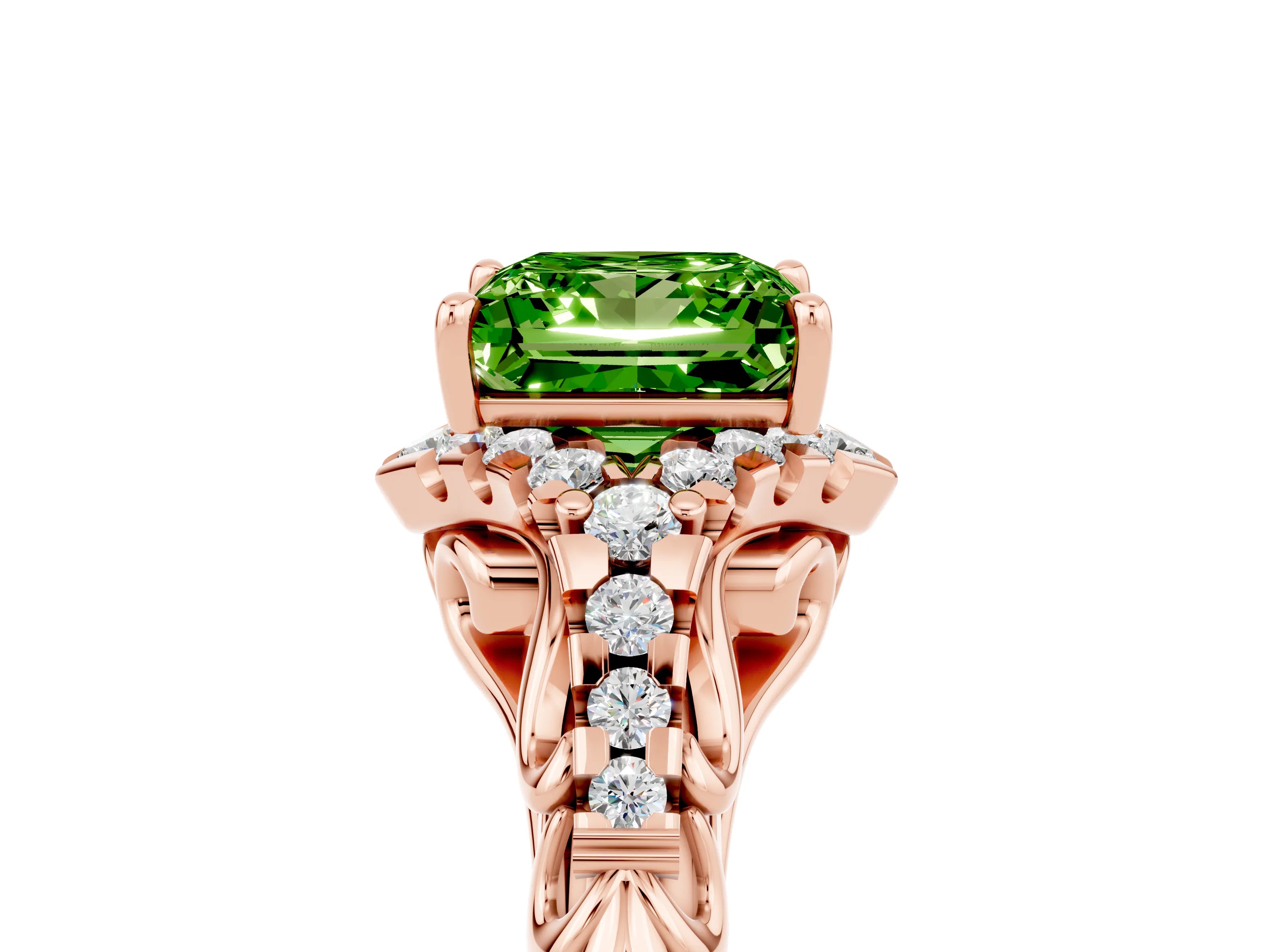 Rose gold Princess Cut Peridot Solitaire Ring with Hidden Halo and Pavé Band_17