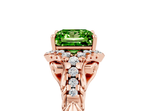Rose gold Princess Cut Peridot Solitaire Ring with Hidden Halo and Pavé Band_17