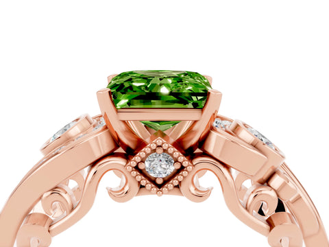 Rose gold Princess Cut Peridot Solitaire Ring with Milgrain Pavé Band and Four-Prong Setting_28