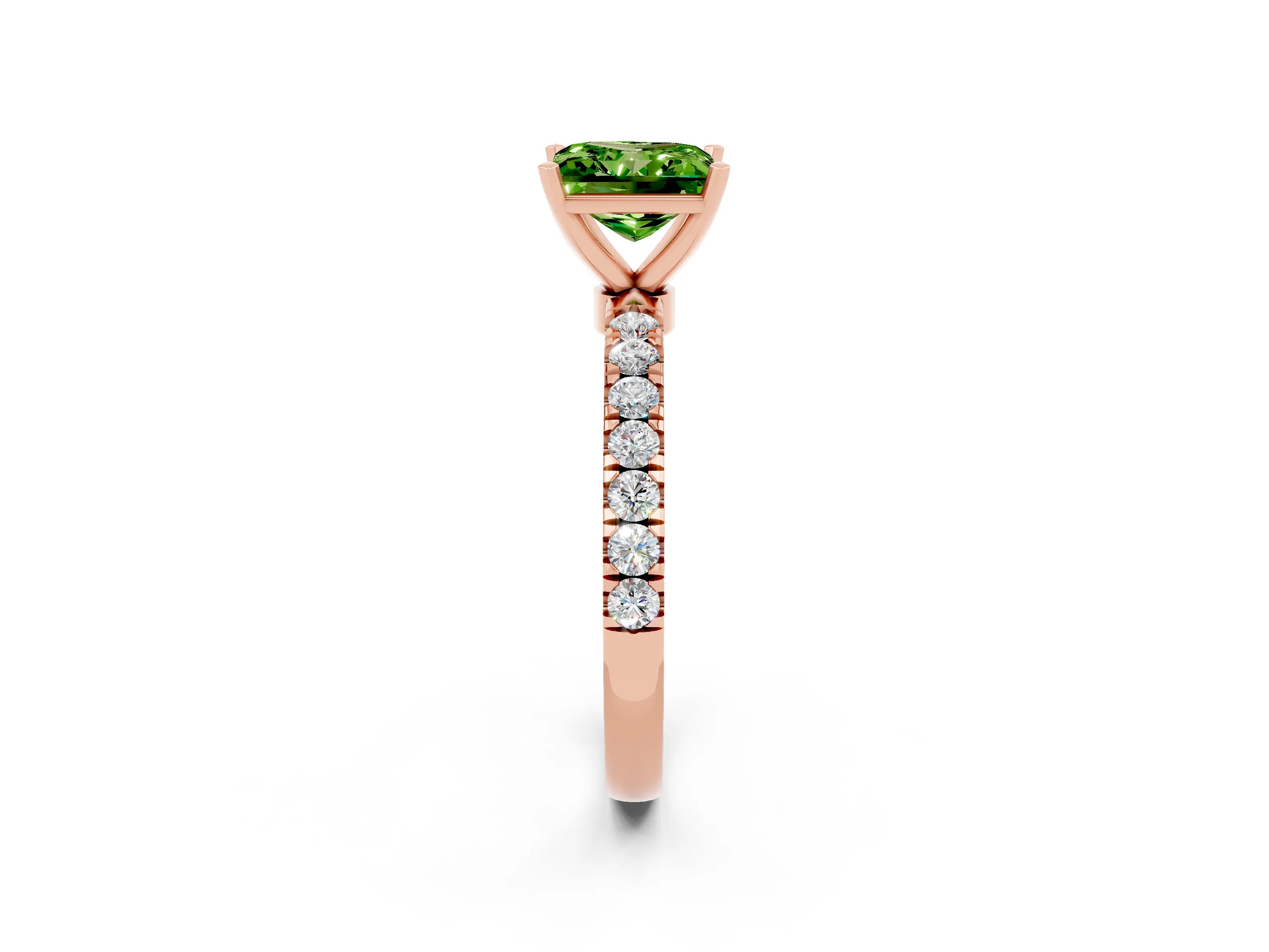 Rose gold Princess Cut Peridot Solitaire Ring with Pavé Accents and Four-Prong Setting_2