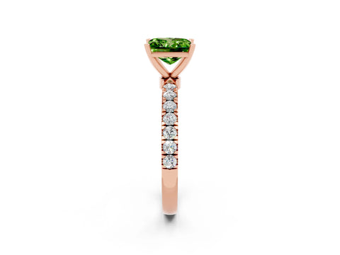 Rose gold Princess Cut Peridot Solitaire Ring with Pavé Accents and Four-Prong Setting_2