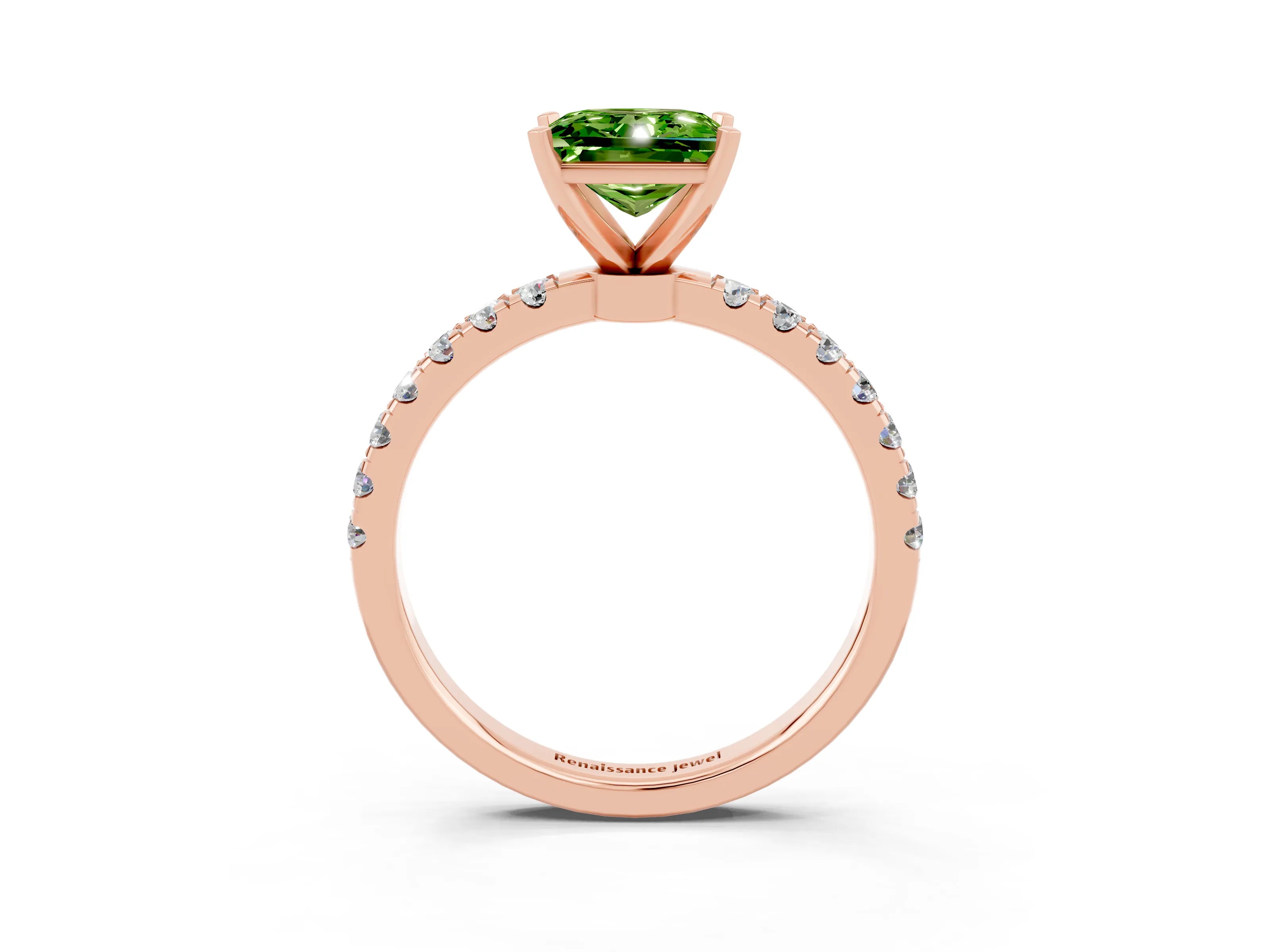 Rose gold Princess Cut Peridot Solitaire Ring with Pavé Accents and Four-Prong Setting_3