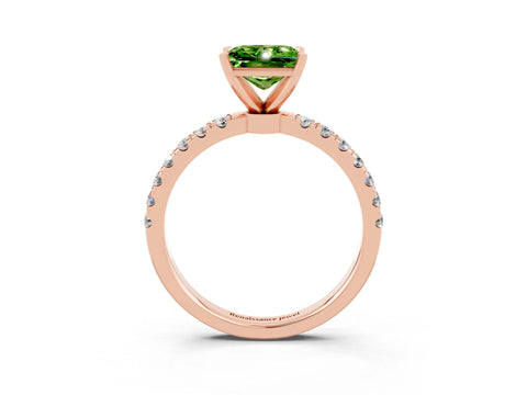 Rose gold Princess Cut Peridot Solitaire Ring with Pavé Accents and Four-Prong Setting_3