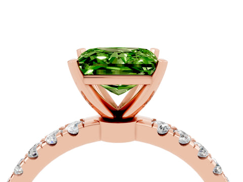 Rose gold Princess Cut Peridot Solitaire Ring with Pavé Accents and Four-Prong Setting_4